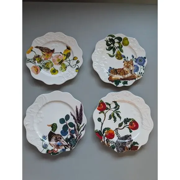 NEW Set of 4 Anthropologie Nathalie Lete Marais Stoneware Dessert Plates